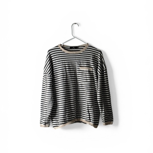 LILLUSORY Sweaters - Striped Black & Cream Knit Sweater with Chest Pocket
